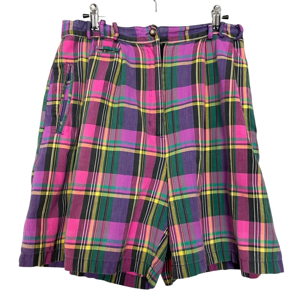 Vintage 90s Plaid Shorts‎ Maximalist Eclectic Funky Bright Preppy Women Retro